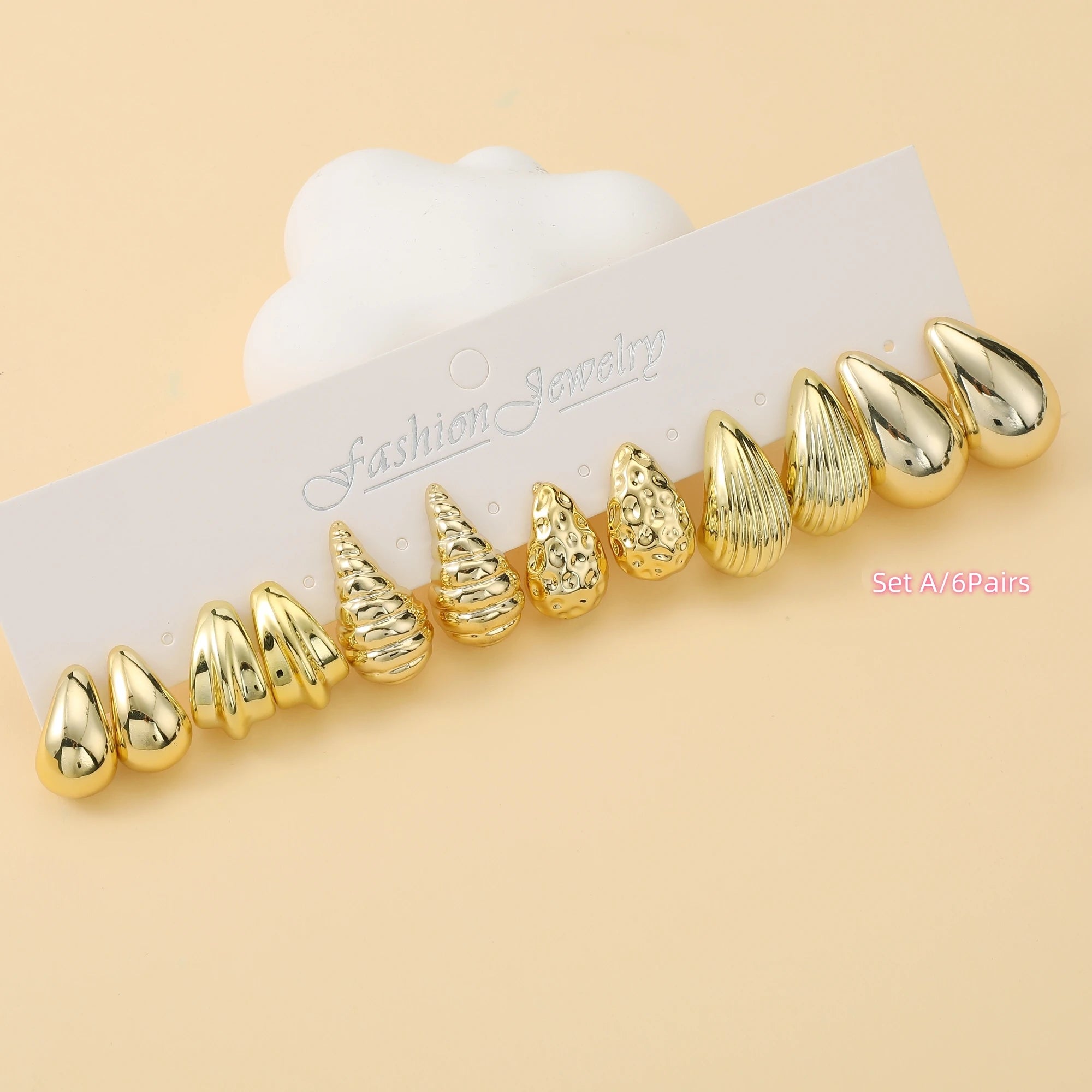 6 PAIRS-36 PAIRS Trendy Golden C-shaped, Water-droplet, Threaded Earring Set, With Innovative Design,Women's Daily Needs
