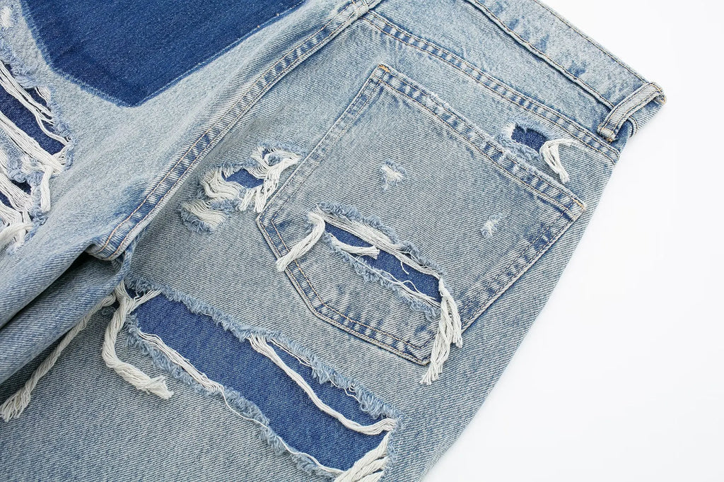 Jeans For Women 2024 Denim Solid Loose Zipper Fly Female Hole Trouser Pockets Wild Basic Commute Woman Wide Leg Long Pant
