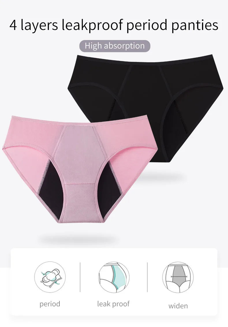 Women's Menstrual Panties Pink Girls' Physiological Hygiene Underwear 4 Layers Heavy Duty Absorbent Leak Proof Underwear