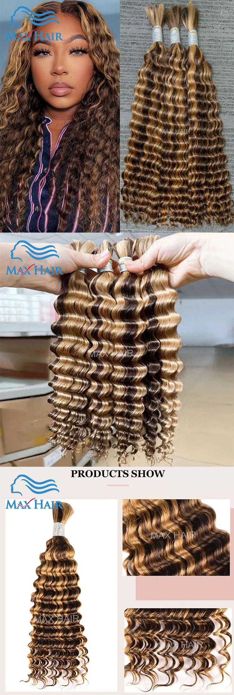 #350 Ginger Orange Human Hair Bulk Curly Hair Bundles For Boho Braids Braiding Hair Extension No Weft cabelo humano indiano