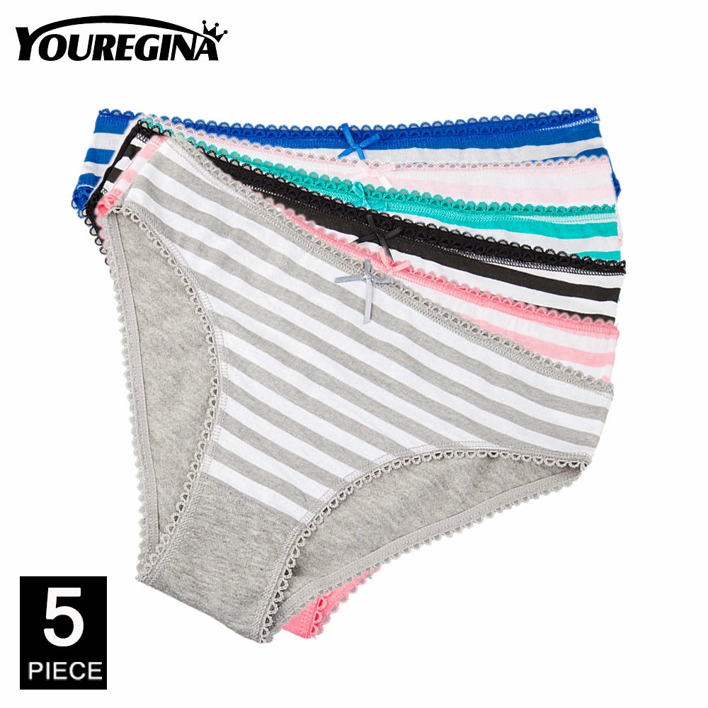 Women's Panties Sexy Lace Cotton Briefs Solid Color Low Rise Knickers Plus Size Girls Underwear Ladies Lingerie M L XL 5 Pcs/set