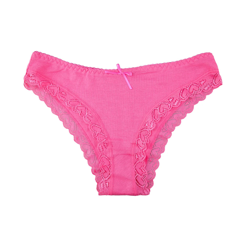 Women's Panties Sexy Lace Cotton Briefs Solid Color Low Rise Knickers Plus Size Girls Underwear Ladies Lingerie M L XL 5 Pcs/set