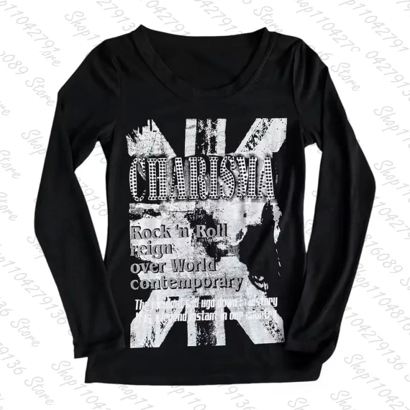 Y2k Top for Women Clothing Female Baby Tees Y2k Tops Emo Anime Girl Graphic T Shirts Women's Cropped Goth Long Sleeve Kawaii