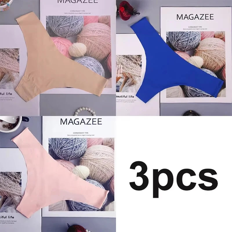 3PCS  Panties Women Ice Silk Underwear Low Waist V-Waist Briefs Cotton Crotch Breathable Quick-Drying Sports Underwear