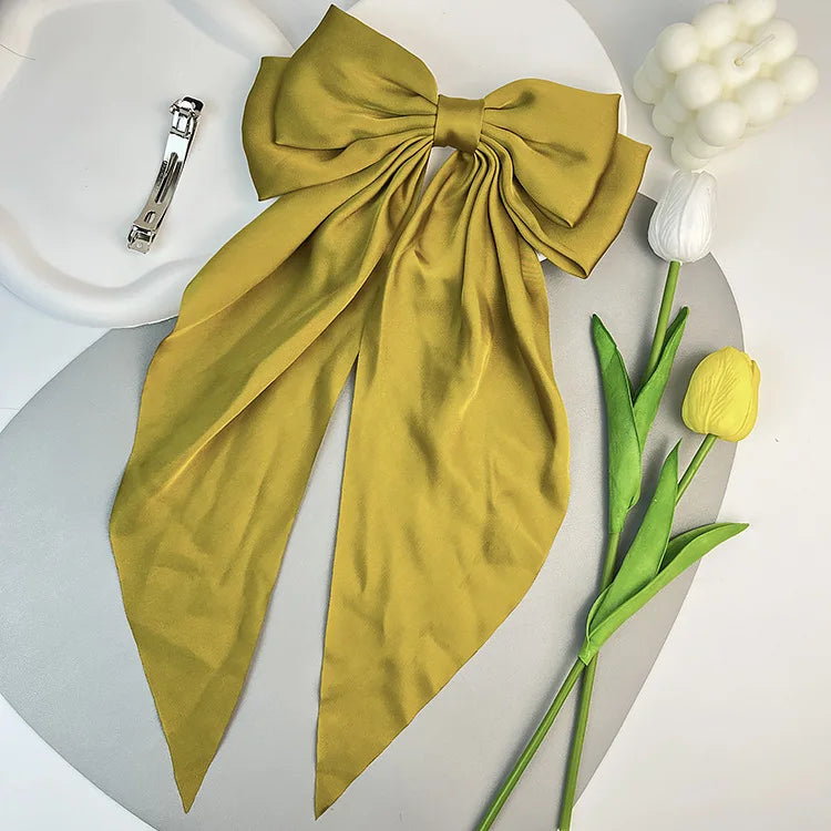 Hair Bows for Women, Big Bow Hair Clips for Girls, Silky Satin Hair Bows Clips Oversized Long Tail, Large Hair Barrettes Cute Ae