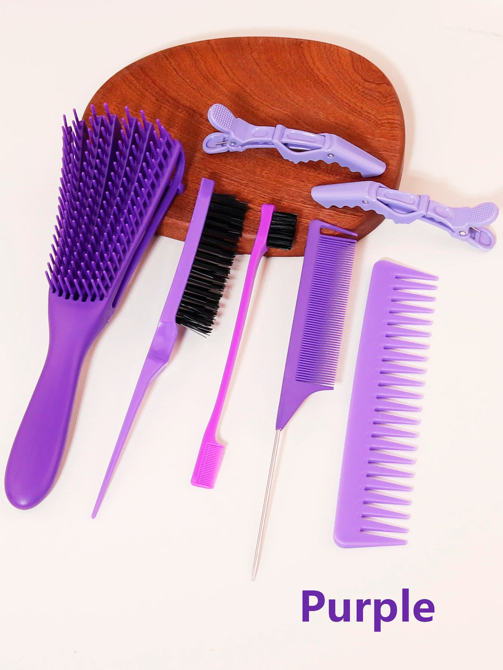 7pcs edge hair brushes curly scalp massage combs stainless steel ponytail combs fashionable hair clip Special for real hair wigs