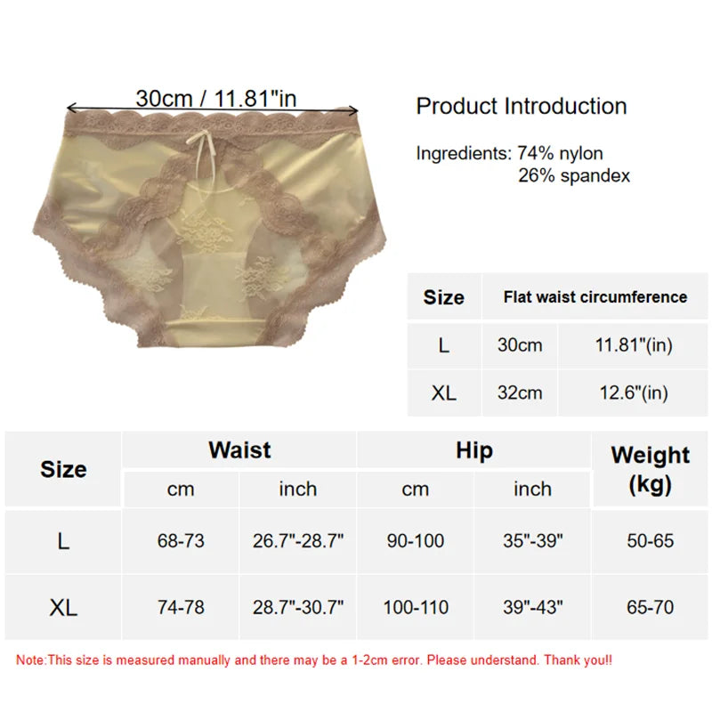 Panties Women‘s Underwear Sexy Lace Panties Thongs Sexy Brazilian Pants Silk Breathable Girls Underwear Plus Size Lingerie