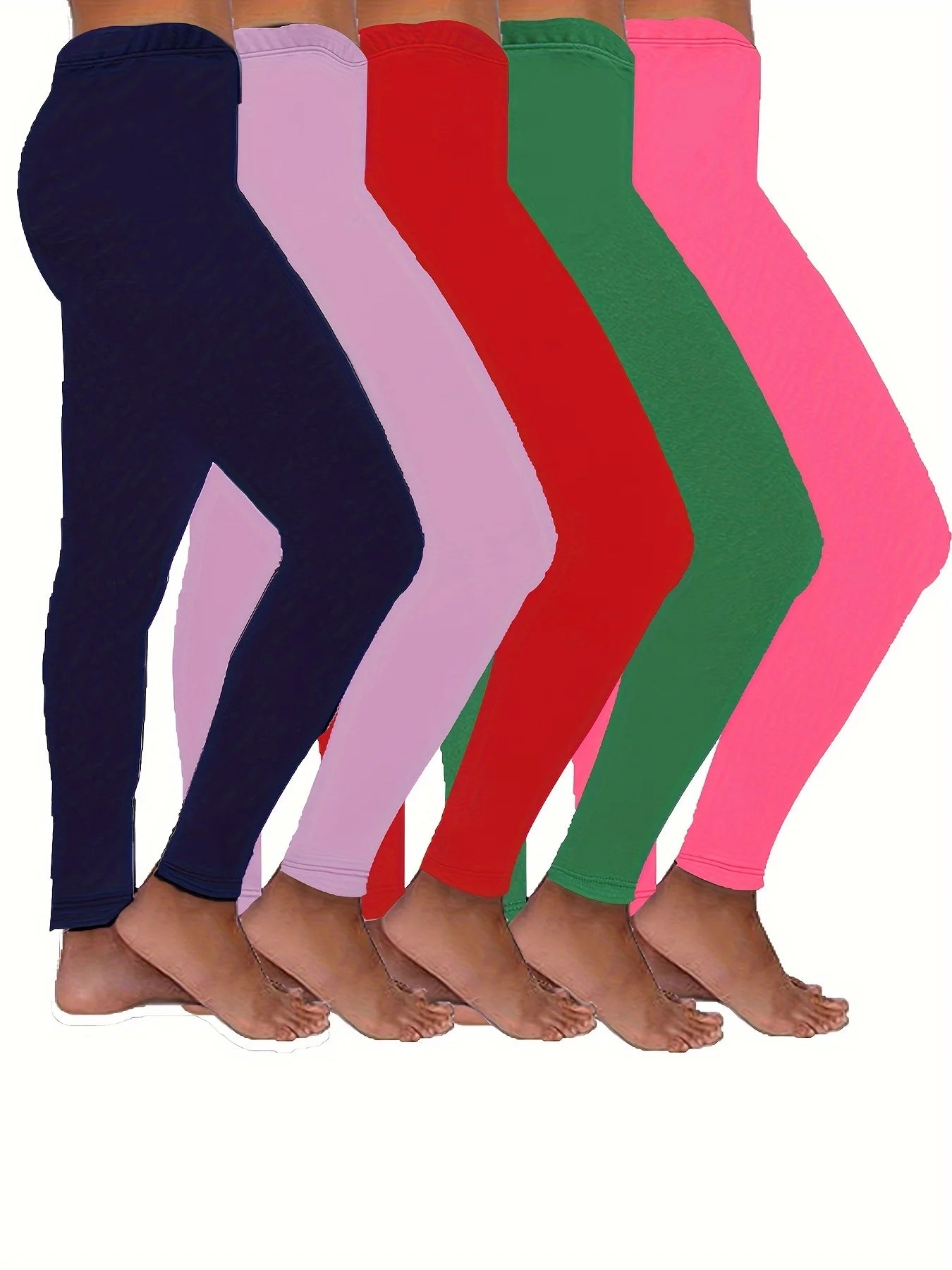 5pcs Girls Stylish Solid Leggings Set - Lightweight & Casual for Spring Summer Fashion - Perfect Everyday Wear
