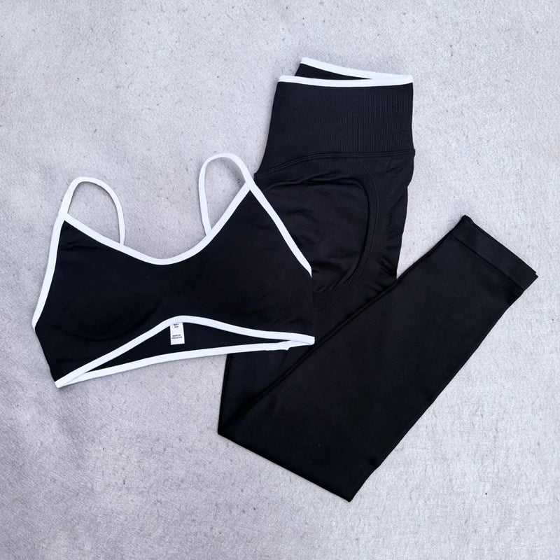 Fitness Legging Set Seamless Yoga Set Women Sportswear Scrunch Bum Gym Leggings Strappy Sports Bra 2 Piece Workout Clothes