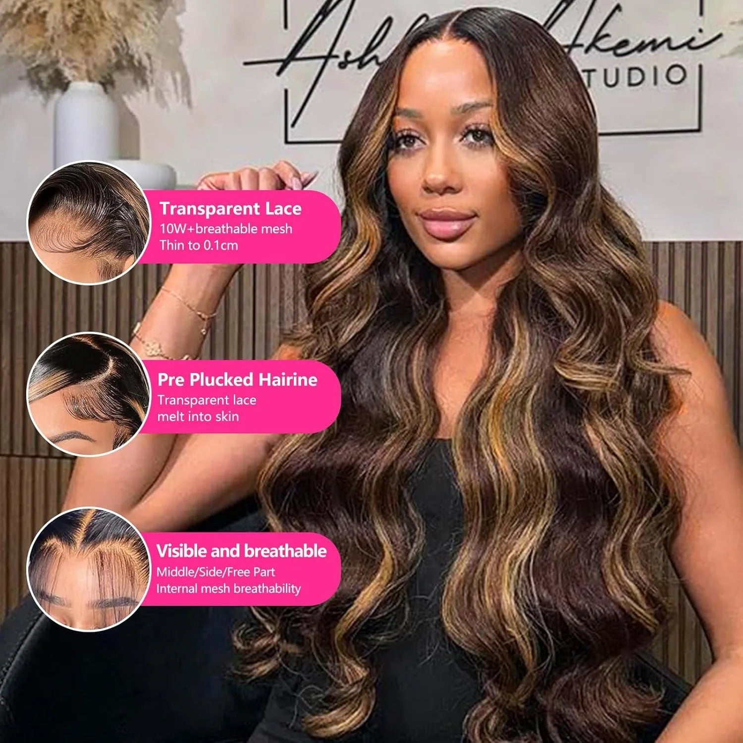 1B/30 Body Wave Ombre Lace Front Wig Human Hair 13x4 Transparent Highlight Lace Front Wig Human Hair Colored Brown Wig for Women