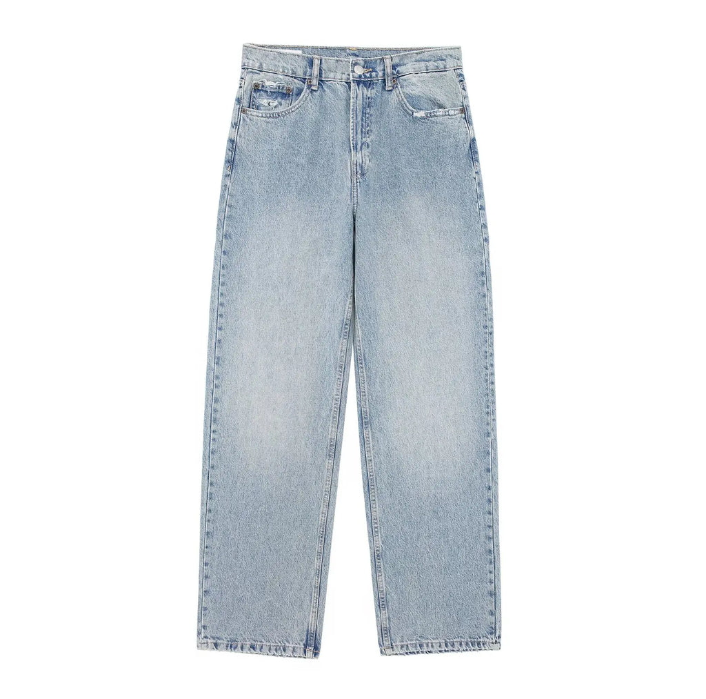 Jeans For Women 2024 Denim Solid Loose Zipper Fly Female Hole Trouser Pockets Wild Basic Commute Woman Wide Leg Long Pant