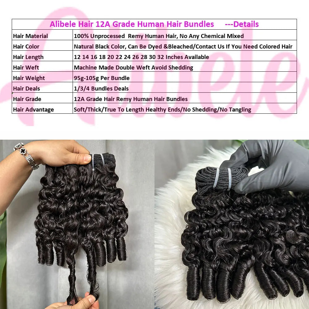 Alibele Hair 12A Grade Burmese Pixie Curly Human Hair Bundles Extension Remy Hair Weave Bundles Wholesale 1/3/4 Bundles Deal #1B
