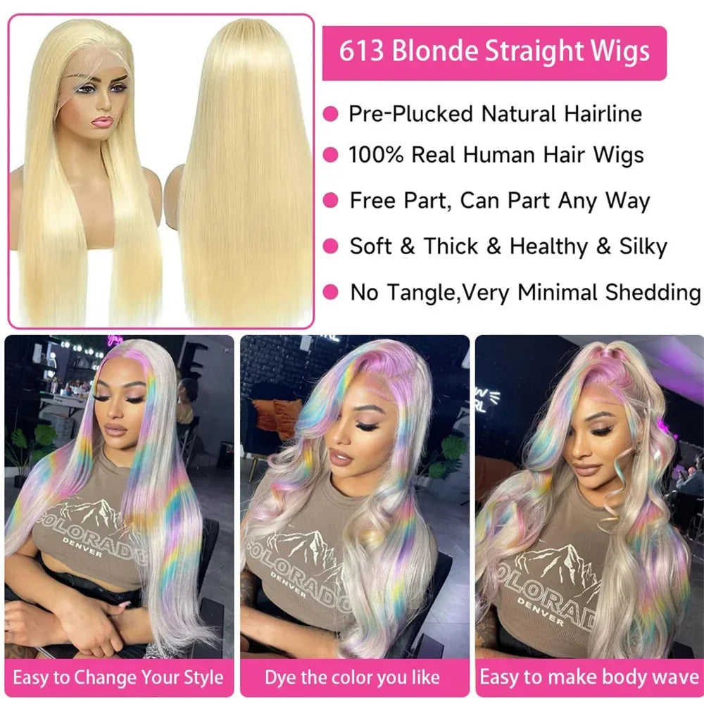 220 Density 30 Inch Straight Blonde 613 Hd Lace Frontal Wig 13x6 Brazilian Colored For Women 13x4 Lace Front Wig Human Hair Wigs