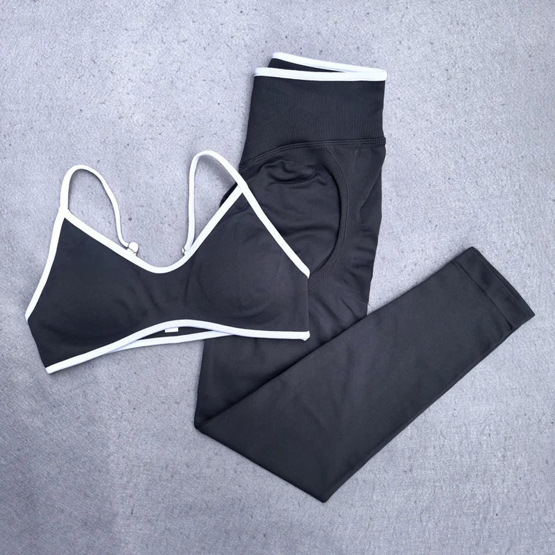 Fitness Legging Set Seamless Yoga Set Women Sportswear Scrunch Bum Gym Leggings Strappy Sports Bra 2 Piece Workout Clothes
