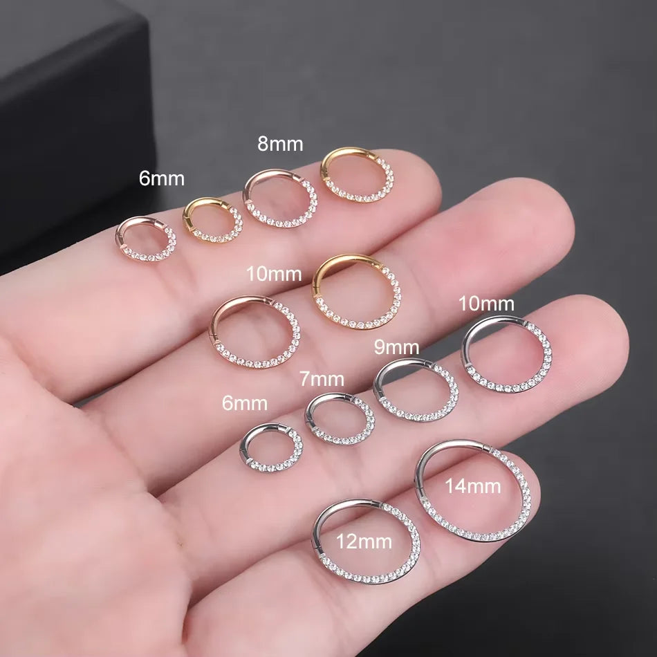 1/10Pcs G23 Titanium 14G/16G/18G Nose Rings Hinged Segment Ear Cartilage Tragus Earrings Hoops Septum Clicker Piercing Jewelry