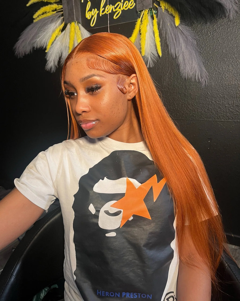 Bone Straight Ginger Orange Lace Frontal Wig 30 Inch 13x6 Lace Front Human Hair Wigs High Density Colored Brazilian Wig Women