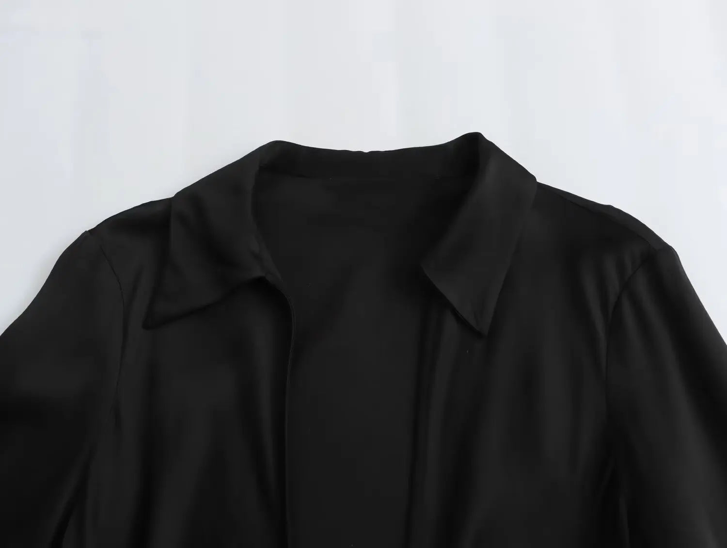 KONDALA Sexy Black Satin Bow Tie Shirts Women Long Sleeve V Neck Slim Blouses Fashion 2025 Autumn Elegant Silky Tops