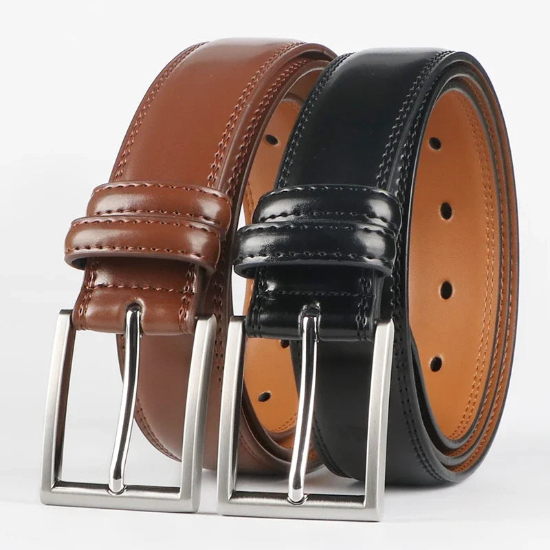 Men's Cowhide Genuine Leather Belt, Classic Casual Belt For Jeans Trousers, Work And Business Gift For Dad And Husband