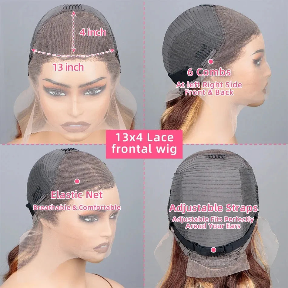 1B/30 Body Wave Ombre Lace Front Wig Human Hair 13x4 Transparent Highlight Lace Front Wig Human Hair Colored Brown Wig for Women