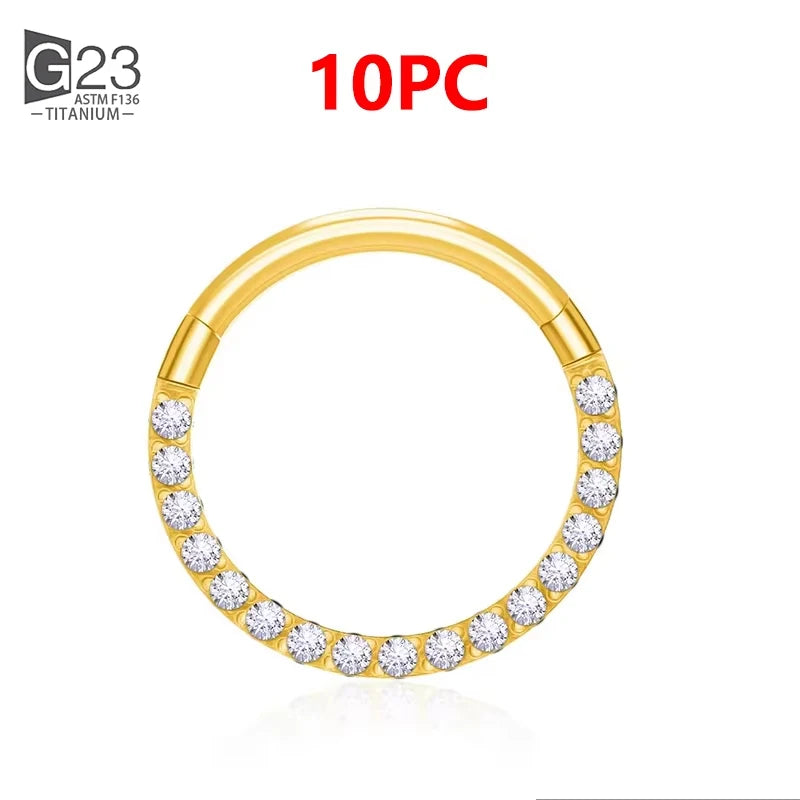 1/10Pcs G23 Titanium 14G/16G/18G Nose Rings Hinged Segment Ear Cartilage Tragus Earrings Hoops Septum Clicker Piercing Jewelry