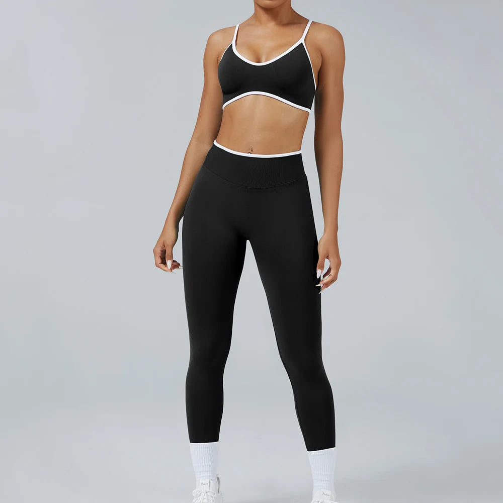 Fitness Legging Set Seamless Yoga Set Women Sportswear Scrunch Bum Gym Leggings Strappy Sports Bra 2 Piece Workout Clothes