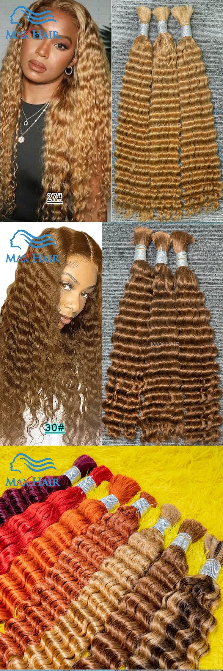 #350 Ginger Orange Human Hair Bulk Curly Hair Bundles For Boho Braids Braiding Hair Extension No Weft cabelo humano indiano