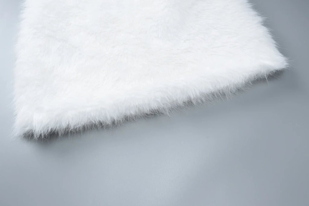 Hugcitar 2025 White Furry Slips Backless Zip Up Sexy Slim Mini Dress Fall Winter Women Fashion Clothes Birthday Party Festival