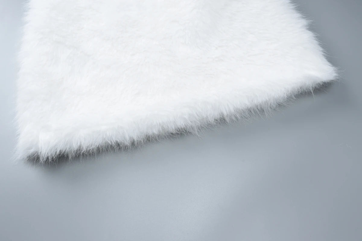 Hugcitar 2025 White Furry Slips Backless Zip Up Sexy Slim Mini Dress Fall Winter Women Fashion Clothes Birthday Party Festival