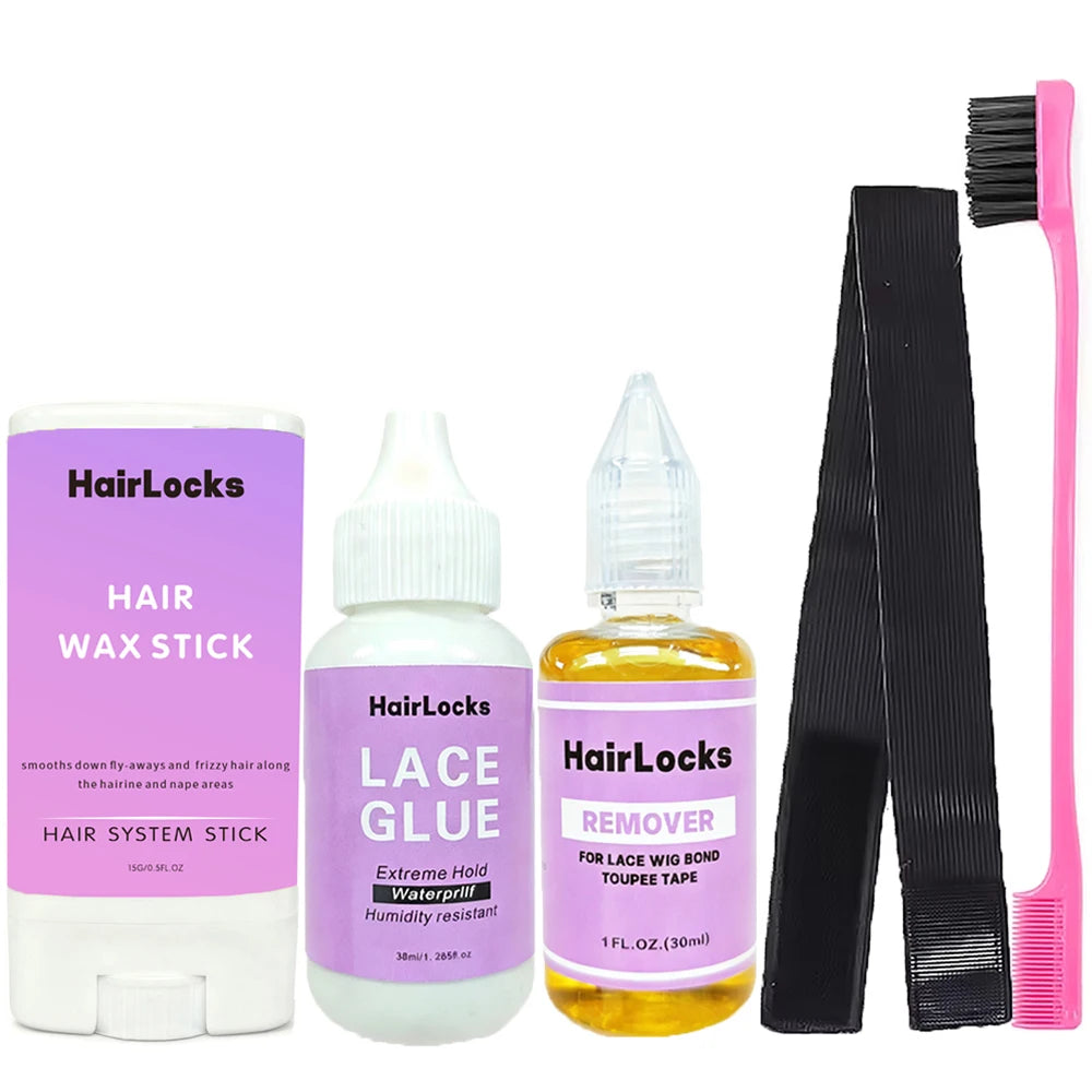 Wig Installation Kit Hair Front Lace Wig Glue 38ml,Wax,Remover 30ml ,band and brush for Lace Front Waterproof Wig glue set