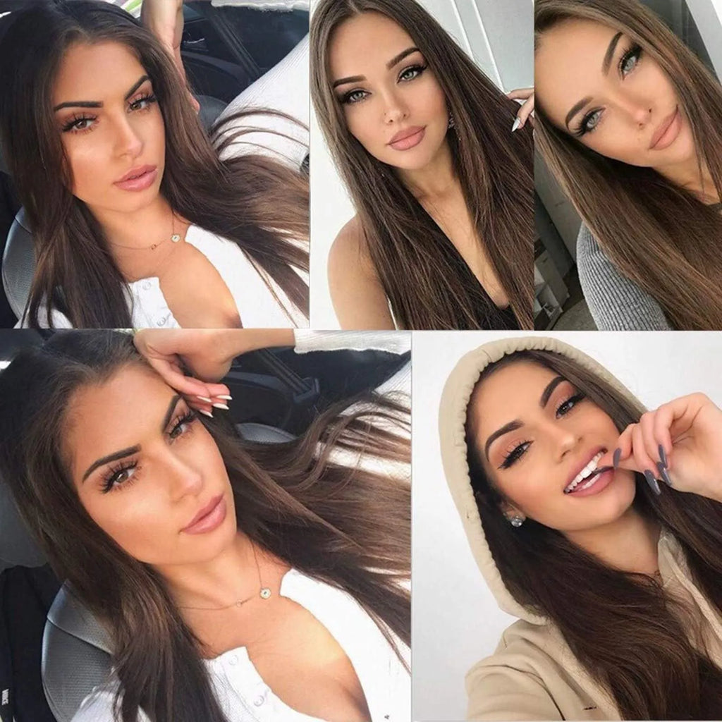 27 Inch Long Burgundy Synthetic Wigs Women'S Long Straight Hair Middle Split Bangs Long Straight Hair Chemical Fiber Headgear