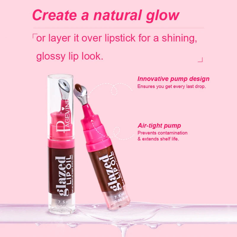 Glazed Lip Oil With Innovative Pump Design Ice Sensation Soft Lasting Glossy Hydrating Lip Gloss Deeply Moisturizing Lip Balm