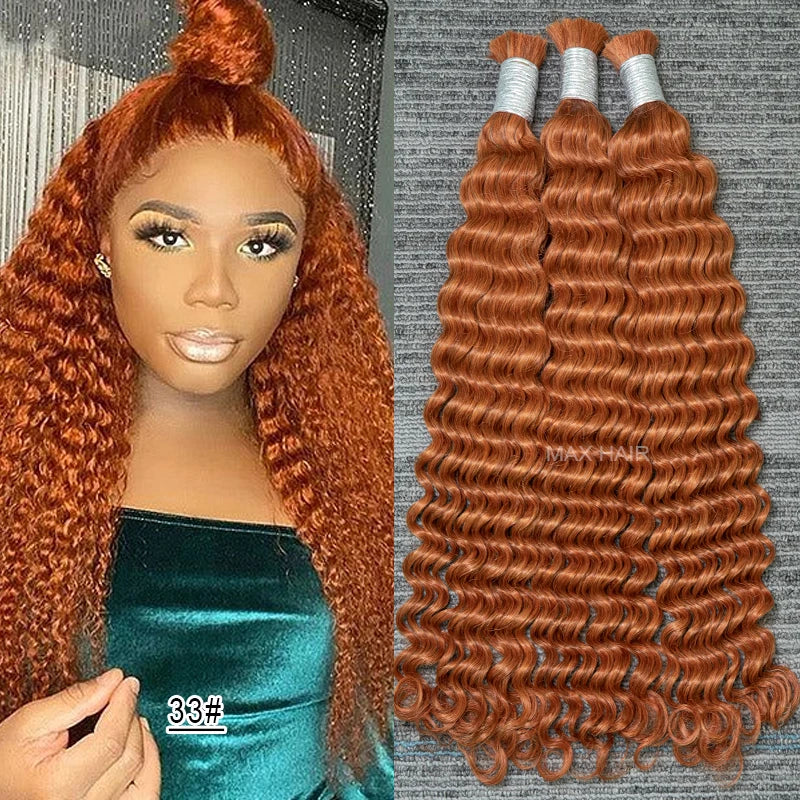 #350 Ginger Orange Human Hair Bulk Curly Hair Bundles For Boho Braids Braiding Hair Extension No Weft cabelo humano indiano