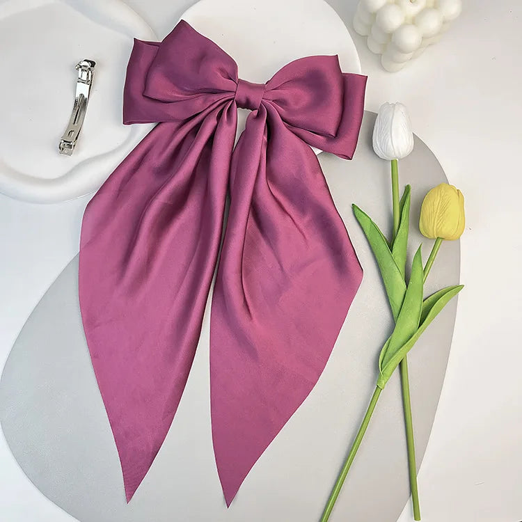 Hair Bows for Women, Big Bow Hair Clips for Girls, Silky Satin Hair Bows Clips Oversized Long Tail, Large Hair Barrettes Cute Ae
