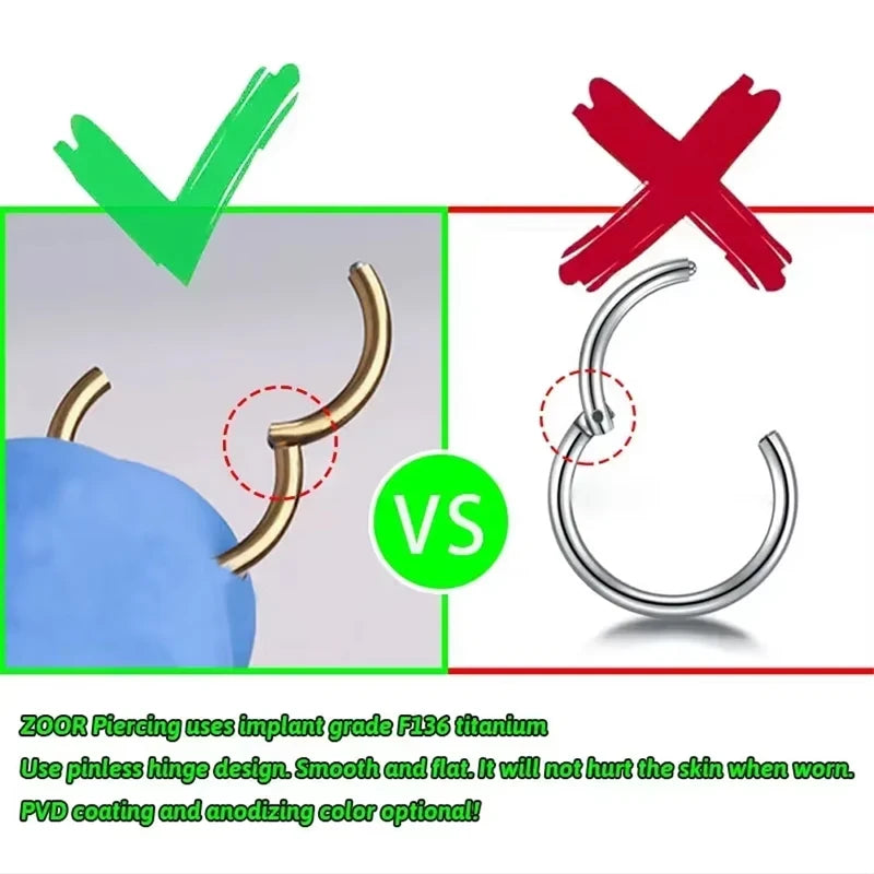 1/10Pcs G23 Titanium 14G/16G/18G Nose Rings Hinged Segment Ear Cartilage Tragus Earrings Hoops Septum Clicker Piercing Jewelry
