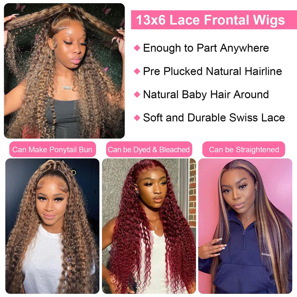 Highlight Brazilian 13x4 lace front colored wig on sale Deep wave 13x6 hd lace frontal curly wigs human hair for women Choice