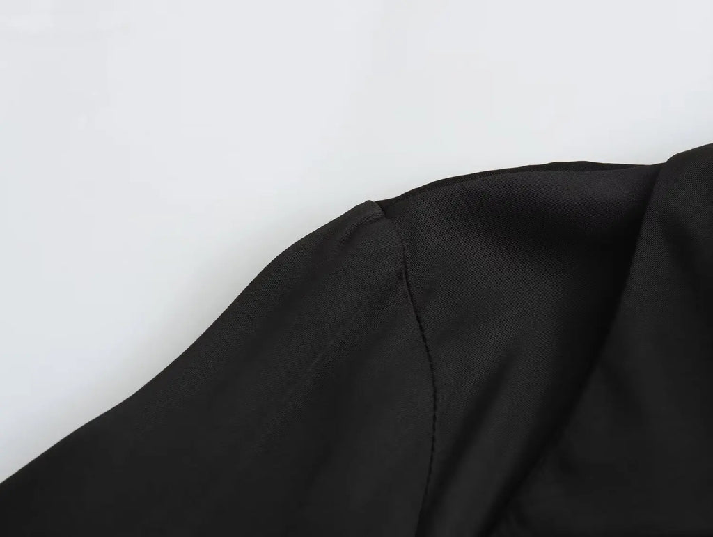 KONDALA Sexy Black Satin Bow Tie Shirts Women Long Sleeve V Neck Slim Blouses Fashion 2025 Autumn Elegant Silky Tops