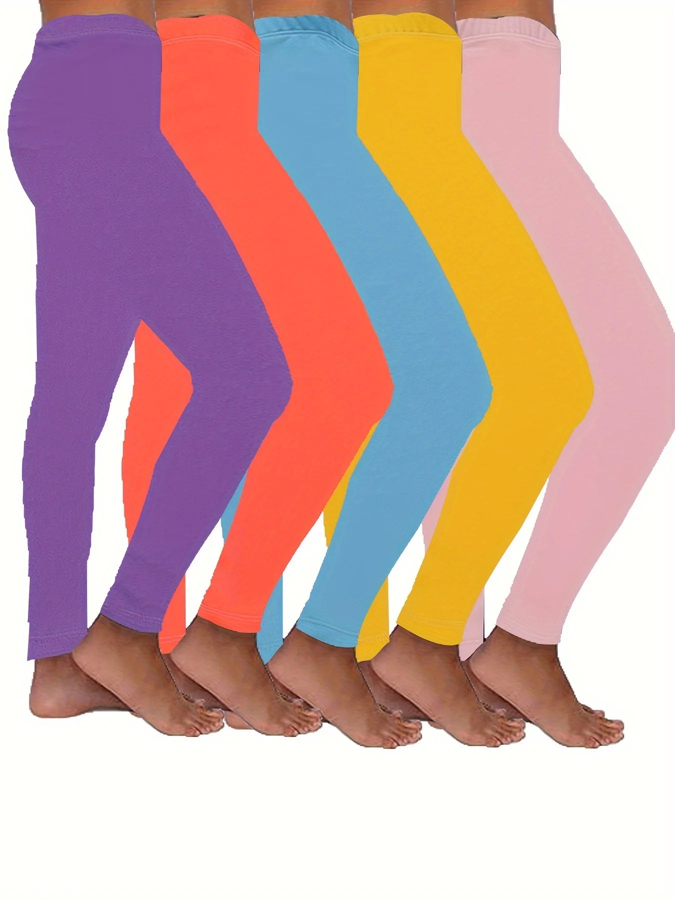5pcs Girls Stylish Solid Leggings Set - Lightweight & Casual for Spring Summer Fashion - Perfect Everyday Wear