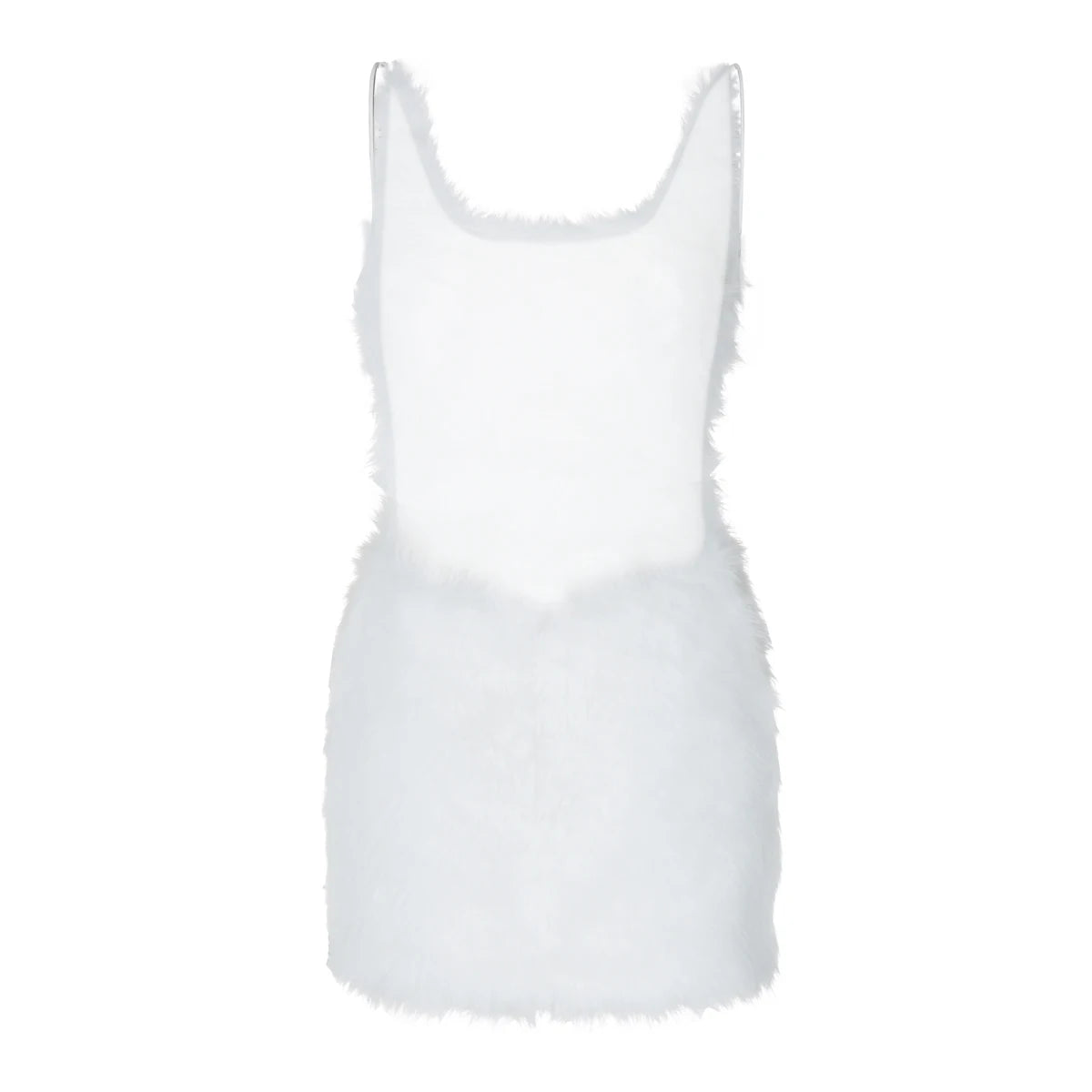 Hugcitar 2025 White Furry Slips Backless Zip Up Sexy Slim Mini Dress Fall Winter Women Fashion Clothes Birthday Party Festival