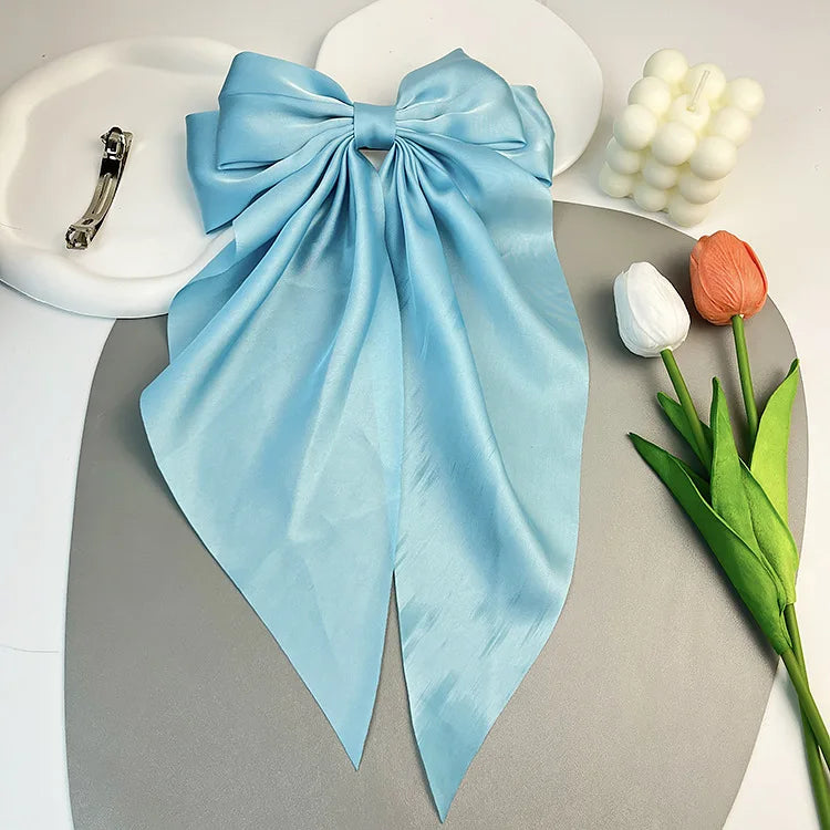 Hair Bows for Women, Big Bow Hair Clips for Girls, Silky Satin Hair Bows Clips Oversized Long Tail, Large Hair Barrettes Cute Ae