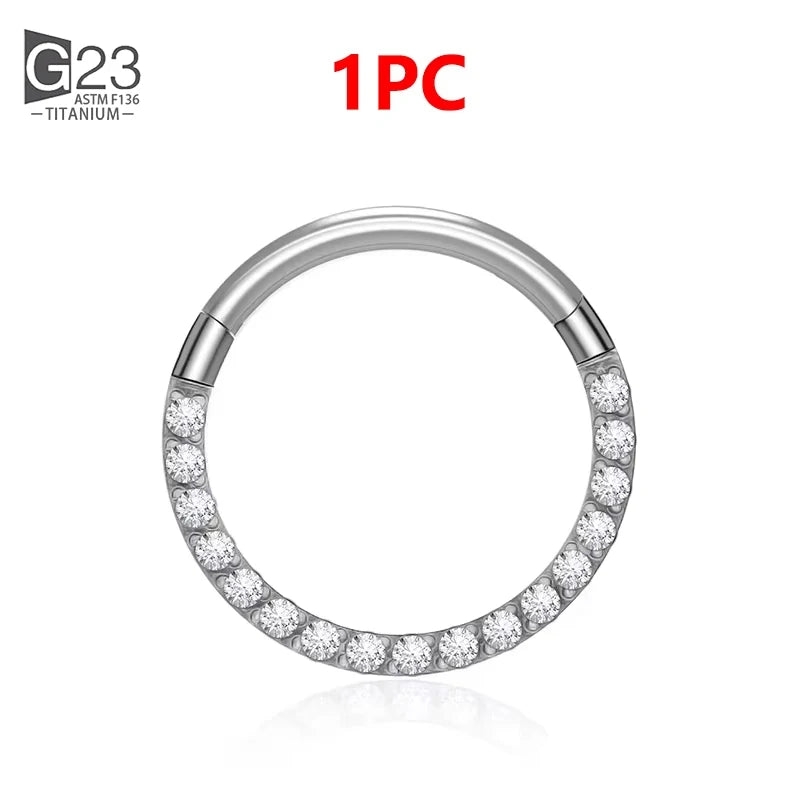 1/10Pcs G23 Titanium 14G/16G/18G Nose Rings Hinged Segment Ear Cartilage Tragus Earrings Hoops Septum Clicker Piercing Jewelry