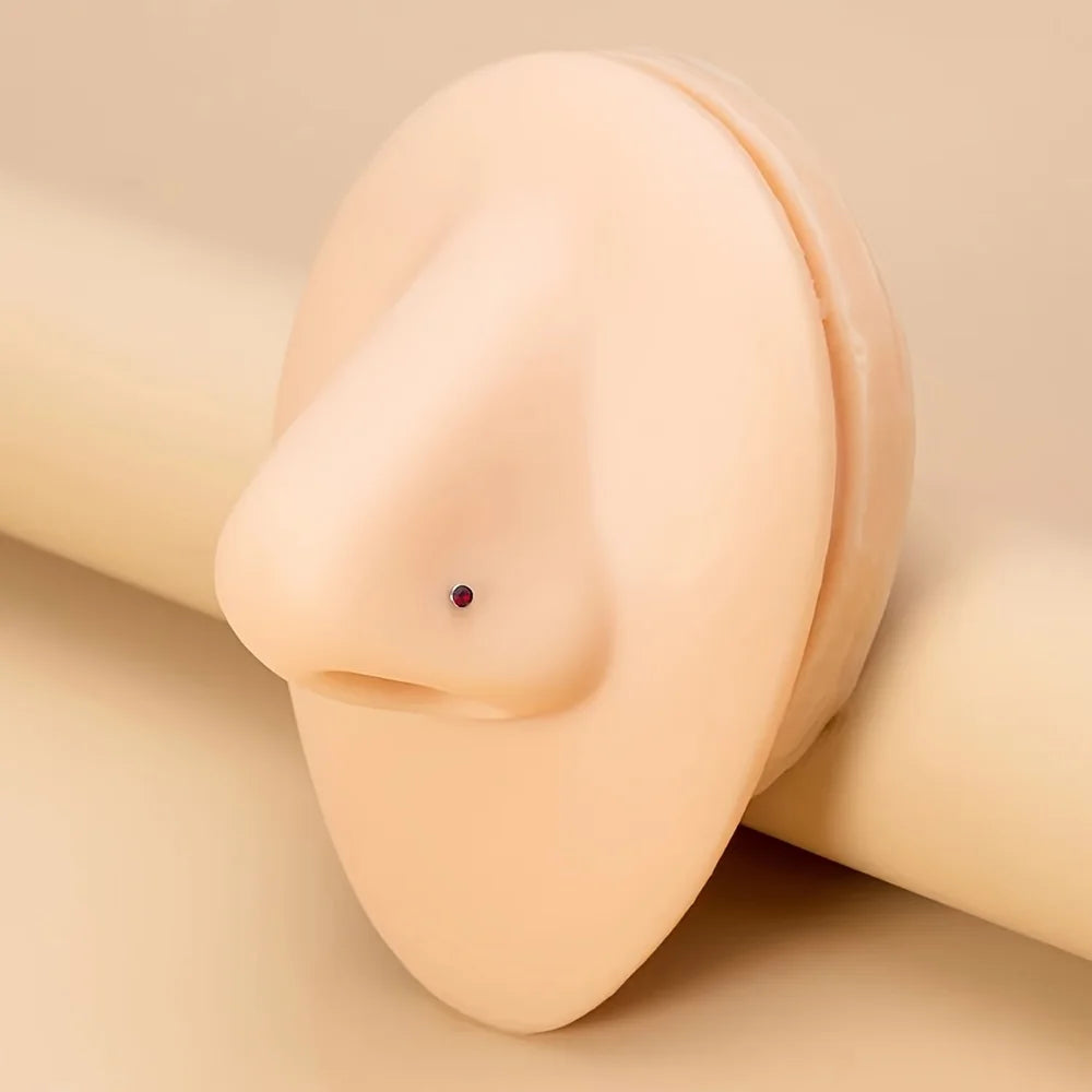 12pcs Stainless Steel L-shaped Rhinestones Nose Ring, Body Piercing Jewelry Nose Nail