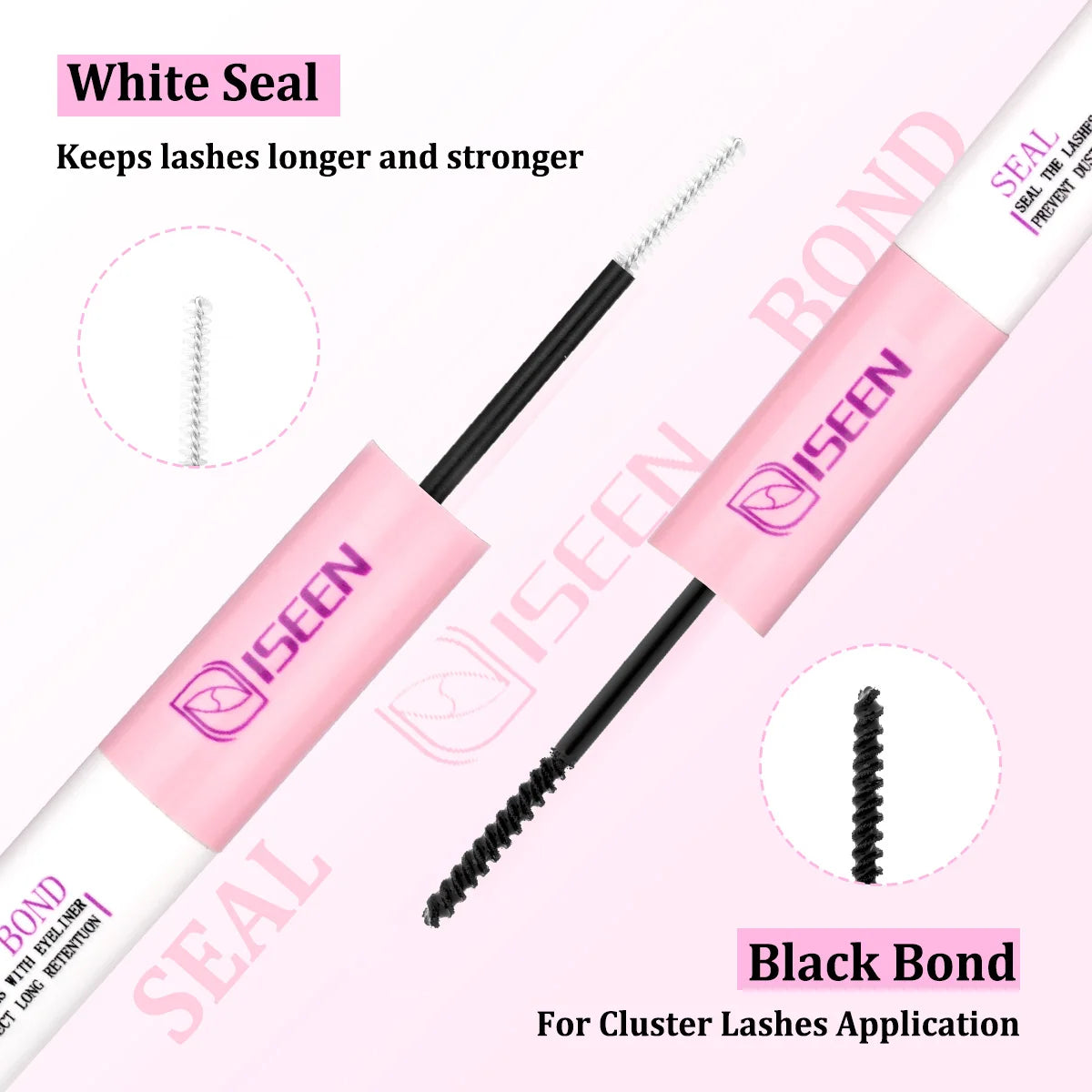Lash Bond and Seal Waterproof 2 in 1 Eyelash Glue for Eyelash Clusters Adhesive Black Long-Lasting (5ml+5ml)