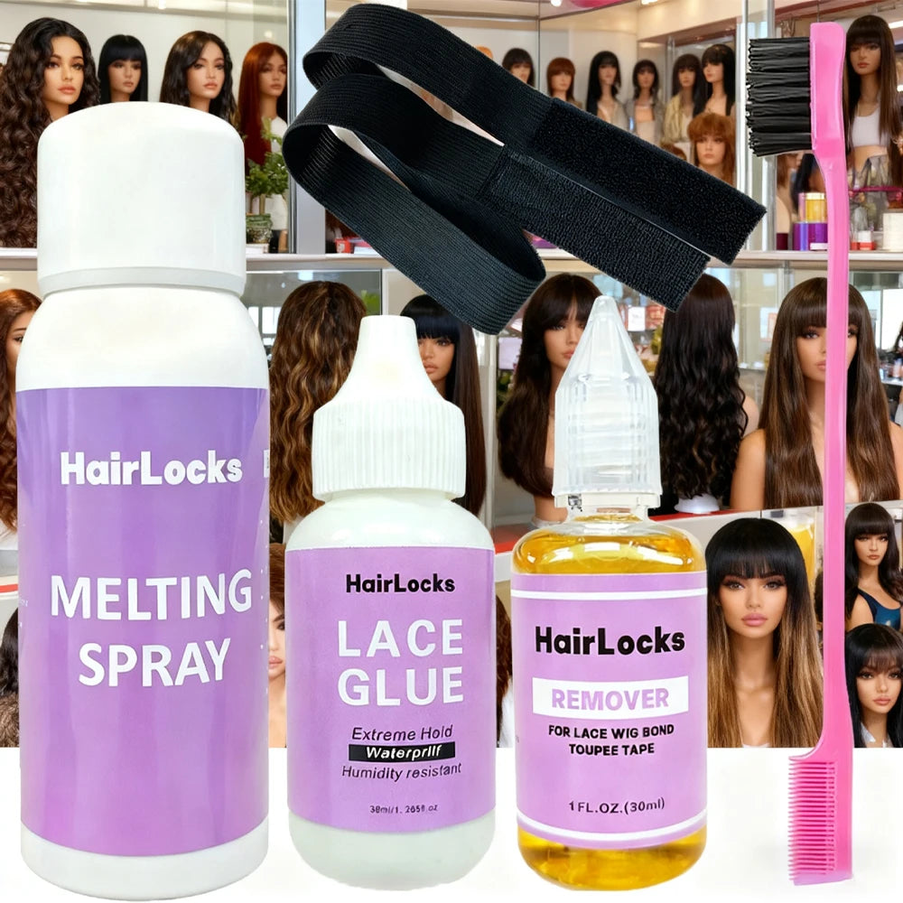 Wig Installation Kit Hair Front Lace Wig Glue 38ml,Wax,Remover 30ml ,band and brush for Lace Front Waterproof Wig glue set
