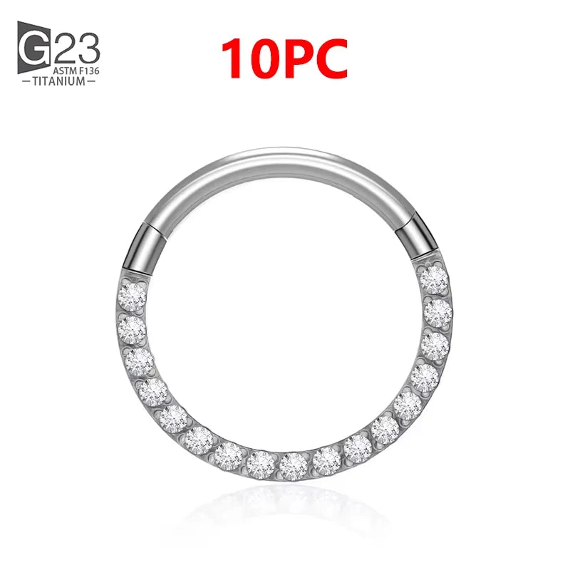 1/10Pcs G23 Titanium 14G/16G/18G Nose Rings Hinged Segment Ear Cartilage Tragus Earrings Hoops Septum Clicker Piercing Jewelry