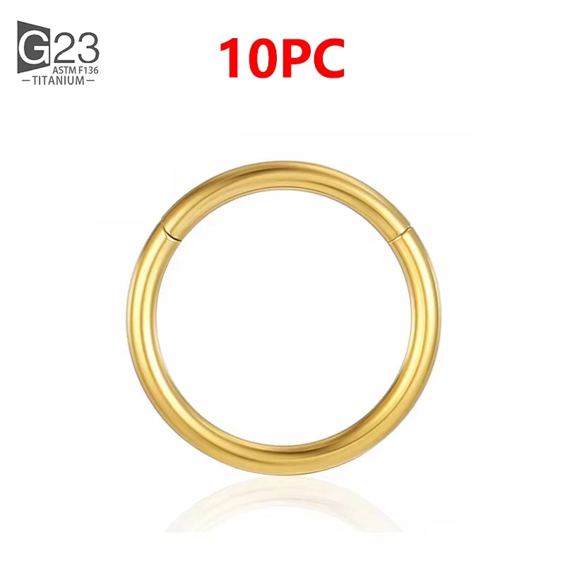 1/10Pcs G23 Titanium 14G/16G/18G Nose Rings Hinged Segment Ear Cartilage Tragus Earrings Hoops Septum Clicker Piercing Jewelry