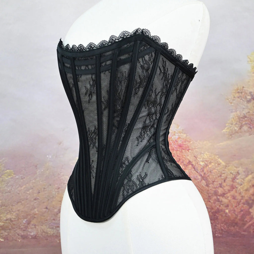 Women Luxury Transparent Mesh Corset Bustier Overbust Lace Up Boned Bodice Sexy Straoless Tube Tops For Wedding Party Costume
