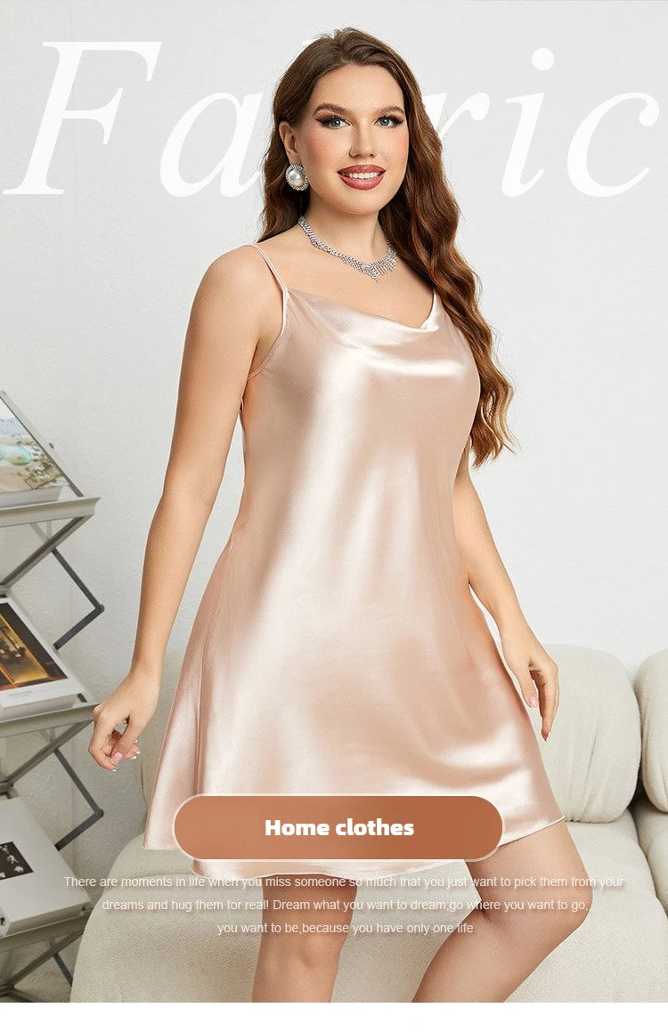 Sexy Solid Color Plus Size Sleepwear for Women Fashion Silk-like Suspender Nightgown Leisure Home Clothes Spring Summer Pajamas