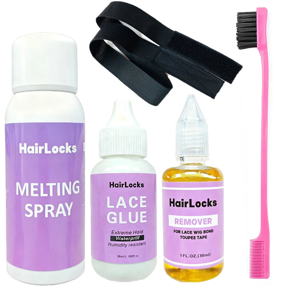 Wig Installation Kit Hair Front Lace Wig Glue 38ml,Wax,Remover 30ml ,band and brush for Lace Front Waterproof Wig glue set