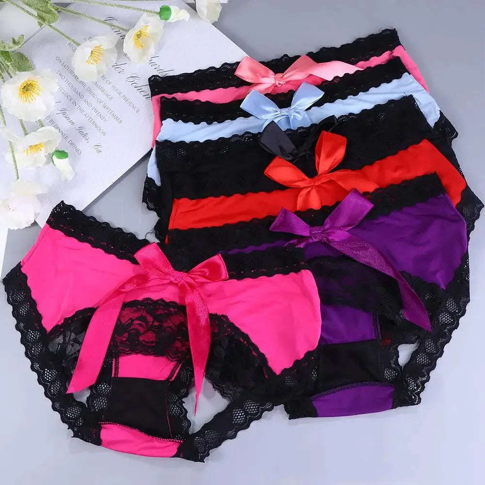 Women Sexy Panties Hips Bowknot Crotchless Panties Knickers Sexy Lingerie Underwear ropa interior femenina Open Crotch Briefs