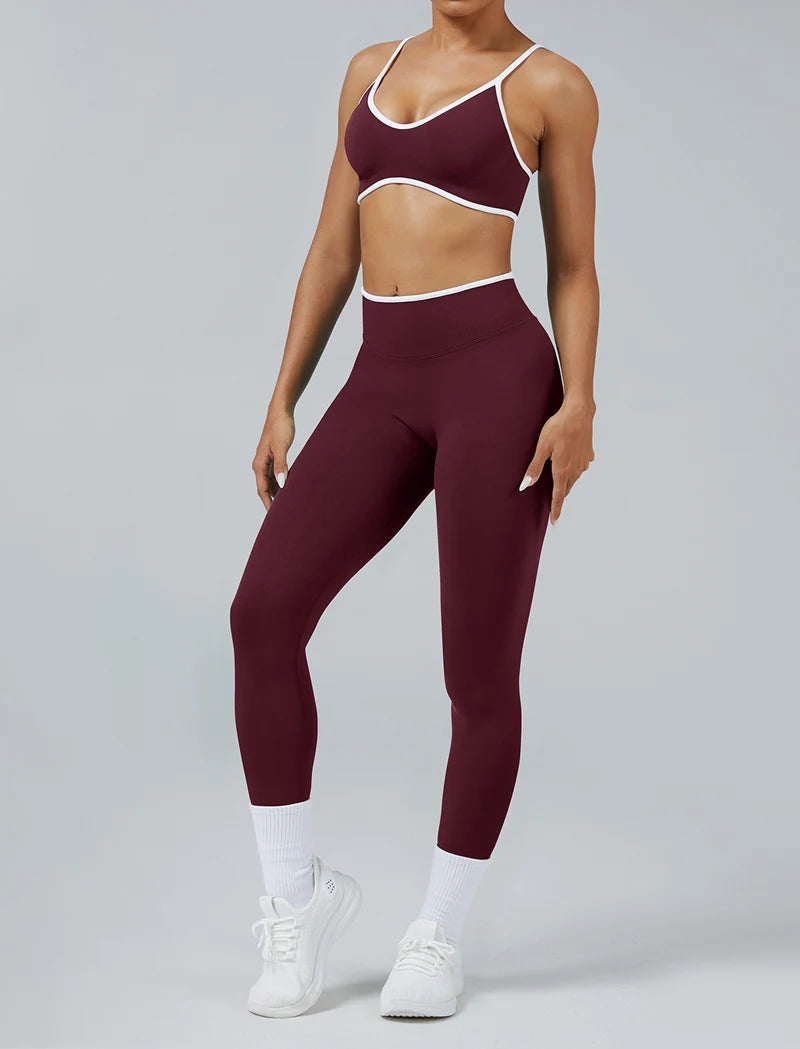 Fitness Legging Set Seamless Yoga Set Women Sportswear Scrunch Bum Gym Leggings Strappy Sports Bra 2 Piece Workout Clothes